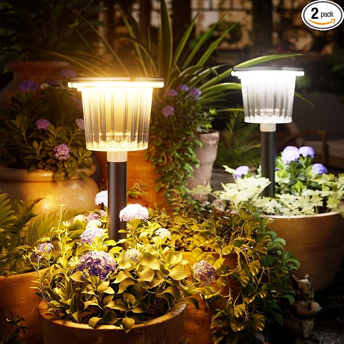 BITPOTT Super Bright Solar Pathway Lights 2 Pack, Adjustable Warm & Cold Solar Lights Outdoor Waterproof IP65, Auto On/Off, Outdoor Decor Light for Garden, Landscape, Path, Yard, Patio, Driveway