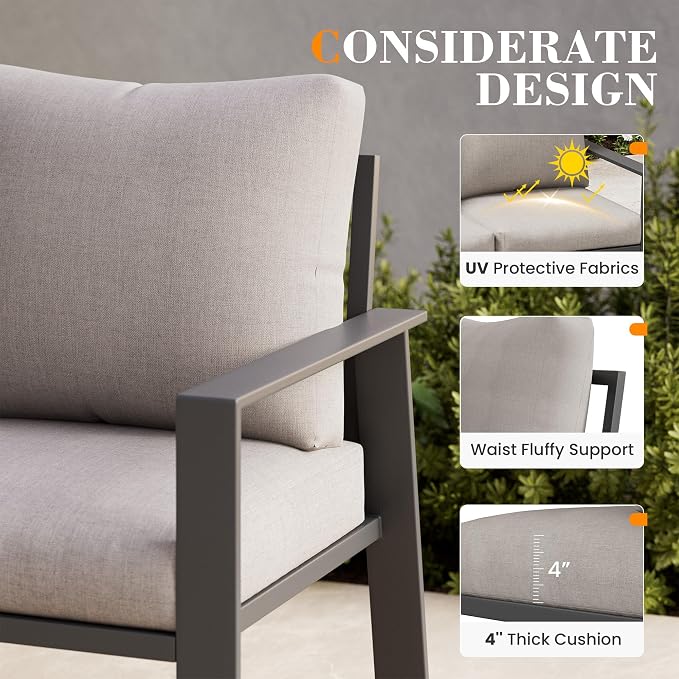 Aluminum Outdoor Furniture Loveseat Small Patio Couch Love Seat Outdoor Chairs with 4" Cushion Loveseats Sofa for Poolside,Balcony,Deck,Yard