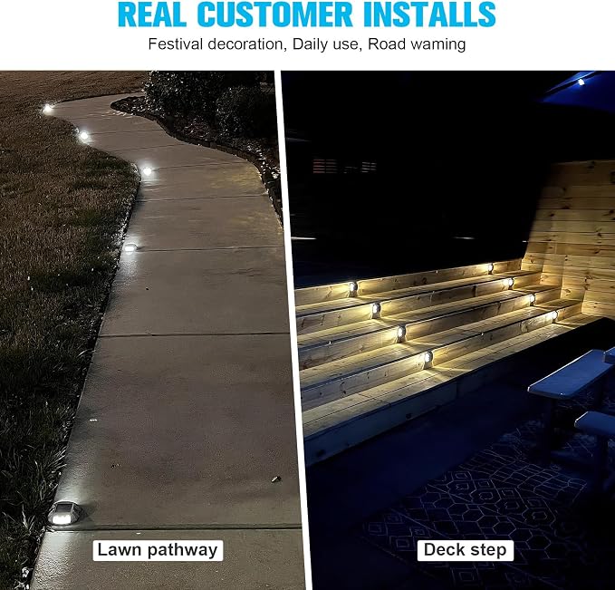 VOLISUN Solar Deck Driveway Dock Lights,Solar Pathway Lights,Warm 8 Pack | Solar Powered LED, IP68 Waterproof Led Outdoor Warning Step Marine Lights for Sidewalk Garden Yard