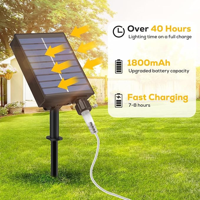 Solar Rope Lights, 66FT 200LED Outdoor Christmas Fairy Light (Warm White) | Type C & Solar, With Remote, Waterproof, Timing, 8 Modes, for for Garden Patio Porch Pool, Warm Christmas Decoration