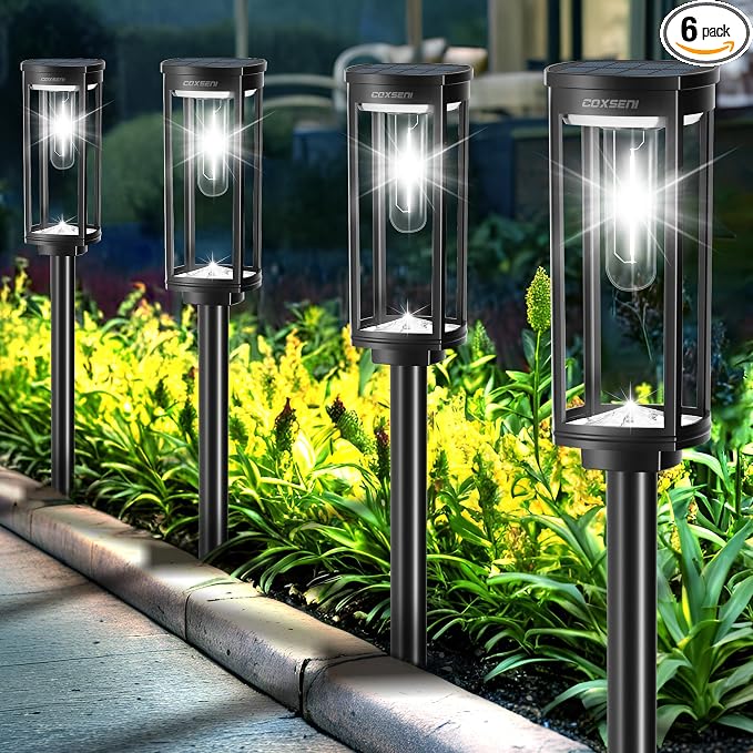COXSENI Solar Pathway Lights Outdoor Waterproof Cool White, 6 Pack | Bright LED, 6500K, IP65, Solar Powered Landscape Lights for Path, Driveway, Lawn, Patio, Sidewalk, Yard, Walkway