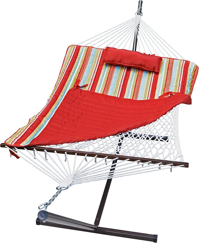 Hammock Combo with 12 Foot Stand, Rope Hammock, Pad and Pillow Piper Stripe