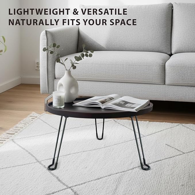 17.7 in Outdoor Round Side Table, Small Patio Table, Japanese Tatami Table, Foldable and Portable to Save Space, Suitable for Home Garden, Indoor and Outdoor Use