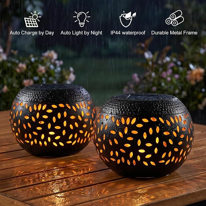 Solar Table Lights Outdoor Waterproof Flickering Flame Solar Lantern | Solar Lantern Decorative Metal Desktop Lamp for Gifts for Women Outside Garden Yard Patio & Indoor Tabletop Decor