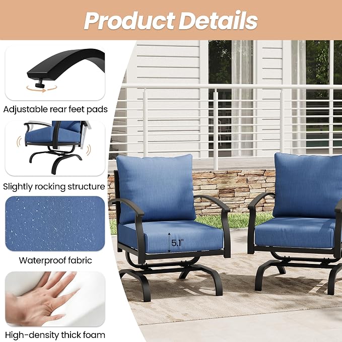 Metal Patio Furniture Set,6 Pieces 7 Seats Patio Sectional Outdoor Furniture Set with Rectangular Coffee Table,Patio Conversation Sets with 5.1" Thickened Cushions,Navy Blue