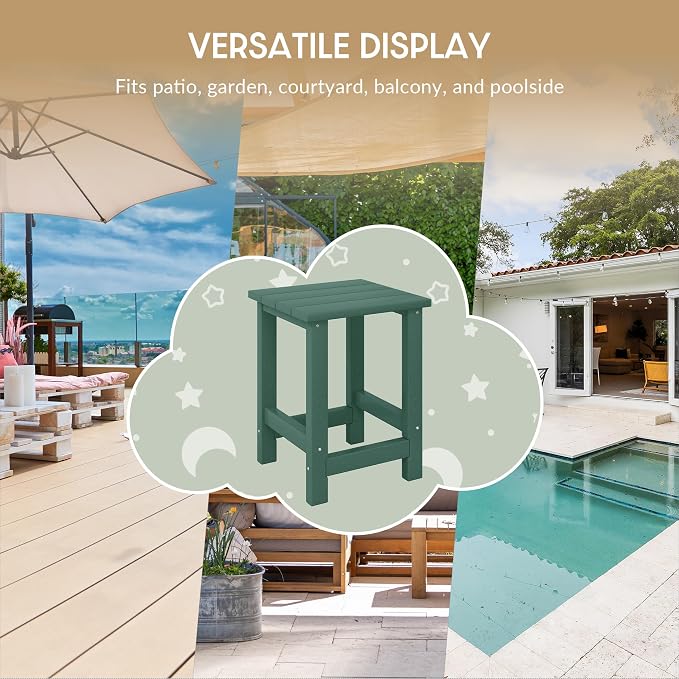 WestinTrends Malibu Kids Outdoor Patio Furniture HDPE Adirondack Square Side Table, Dark Green
