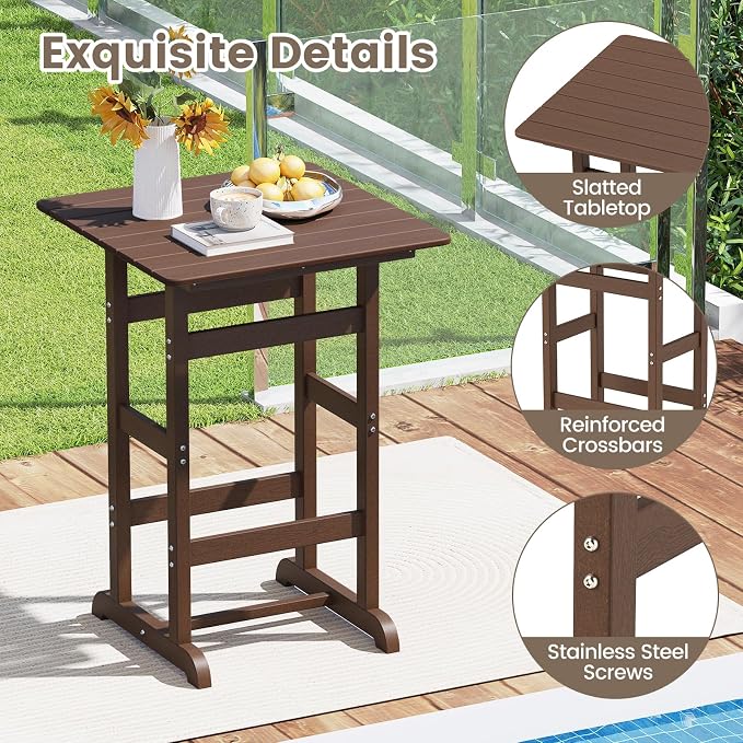 Tangkula 30" x 30" Square Bar Table, Patio HDPE Bar Height Dining Table w/Slatted Tabletop, Outdoor All-Weather High-Top Bistro Table for Poolside, Backyard, Balcony