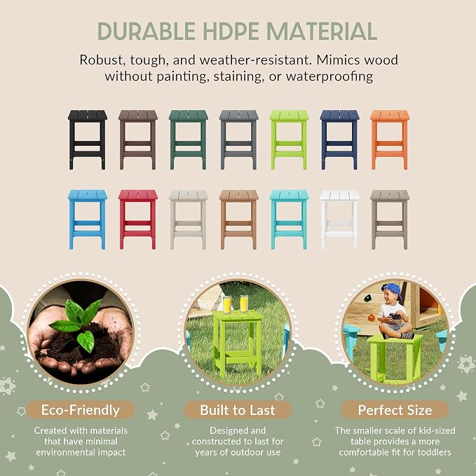 WestinTrends Malibu Kids Outdoor Patio Furniture HDPE Adirondack Square Side Table, Lime