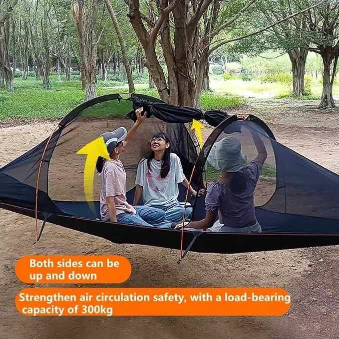 OVARIA Outdoor Camping Hammock Tent, Large Triangle Hammocks for 1-3 Persons-Portable Camping Mosquito Net for Outside, Hiking Travel(Yellow)