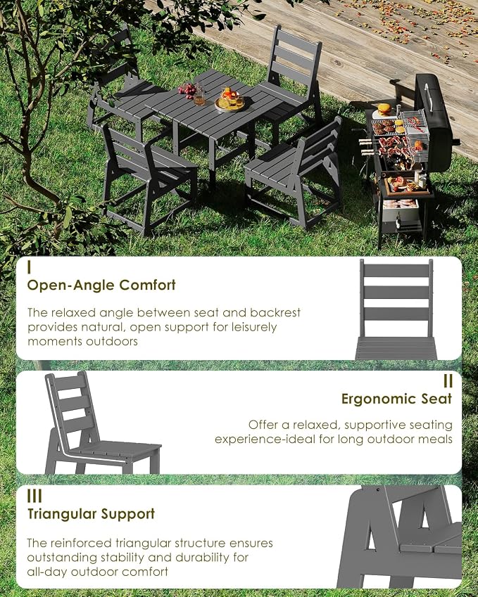 GREENVINES Patio-Chair | Outdoor Dining Chairs Set of 2 | HDPE Plastic | Armless |All Weather | for Backyard Deck Poolside Garden | Grey