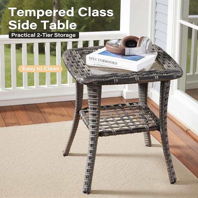 5 Pieces Patio Furniture Set, All Weather Rattan Patio Conversation Sets with Swivel Rocking Chairs, Coffee Table, High Back Outdoor Furniture Loveseat for Porch, Backyard,Beige