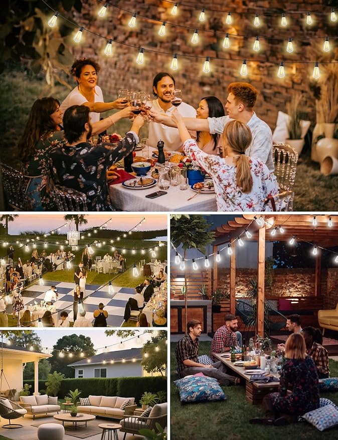 3 Color in 1 Outdoor String Lights with Remote, 150FT LED String Lights for Outside with 47 ST38 Vintage LED Bulbs, Waterproof IP65 Outdoor Light for Patio, Bistro, 2700K/4000K/5000K