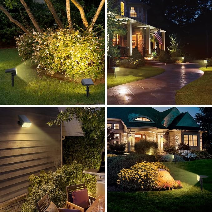 Solar Lights Outdoor, IP68 Waterproof, 65 LED, Warm White, 10 Pack | Long Lasting, 3 Lighting Modes, Auto On/Off, Adjustable Solar Panel, Solar Spot Light for Garden Landscape Yard Outside Tree