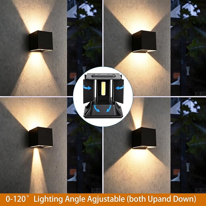 Mille Lucciole 12W 4Pack Outdoor Wall Lights Exterior/Interior,LED Black Outdoor Wall Sconces Light Fixtures Modern,IP65 Waterproof Square Aluminum Wall Lamps, Up and Down Lights 3000K Warm Lights