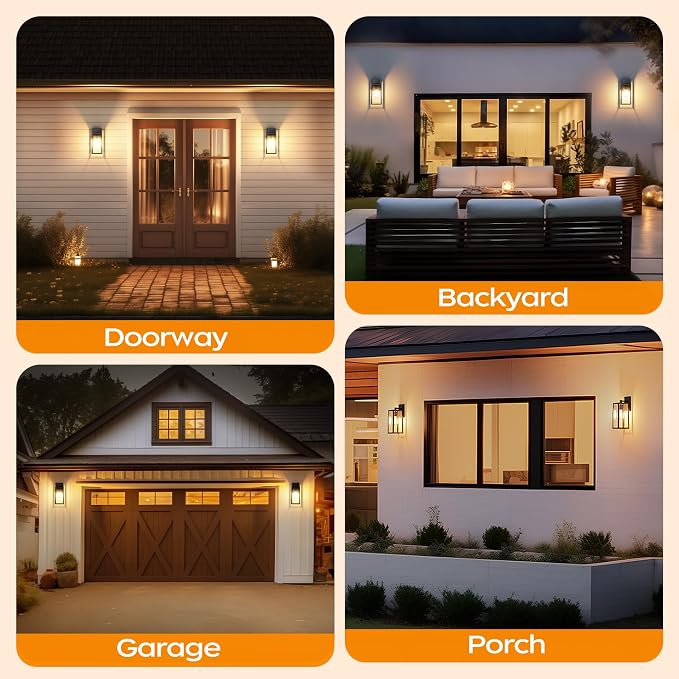 Dusk to Dawn Outdoor Light Fixtures Wall Mount, Sensor Porch Lights, Anti-Rust Exterior Wall Sconce Lighting Lamp, Waterproof Wall Lantern for Doorway, Garage, 2-Pack