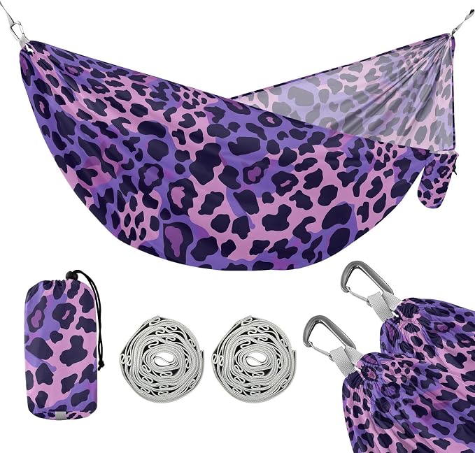 Camping Hammock Outdoor Hammocks for Outside Purple Leopard Skin Texture Beach Trees Portable Lightweight with Pockets Tree Straps Indoor Small