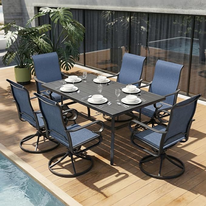 NUU GARDEN 7-Piece Outdoor Dining Set for 6, Swivel Rocker Patio Chairs