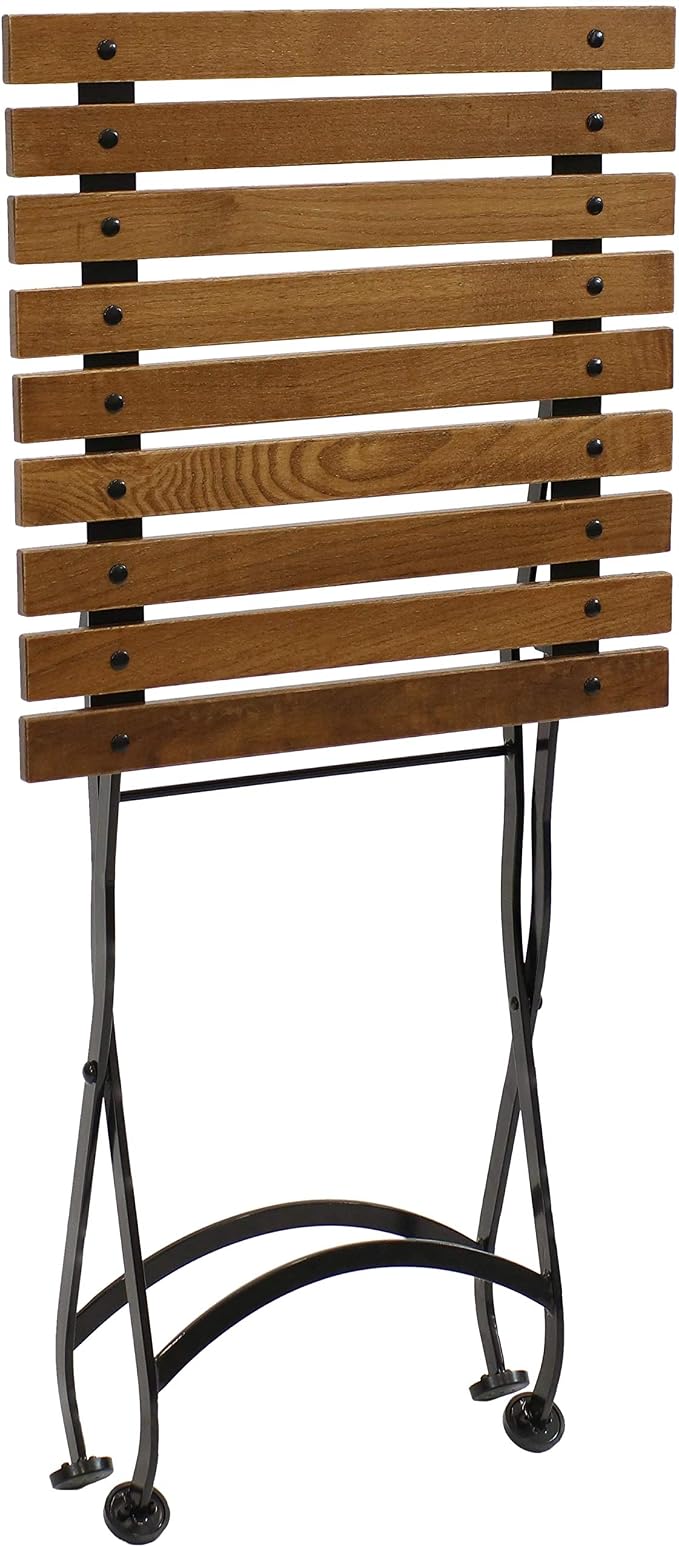 Sunnydaze European Chestnut Wooden Folding Outdoor Adirondack End Table - Square Side Table for Patio with Steel Frame - Brown