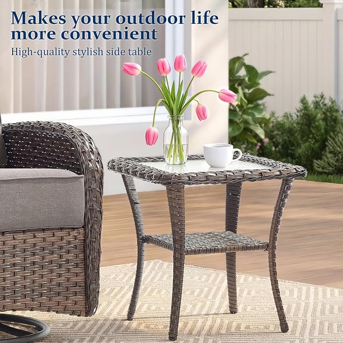 Outdoor Swivel Rocking Chair Patio Set (10pcs) High-Back - Thick Cushion Swivel Rocking Chair Patio Chairs Set, All-Weather Wicker Patio Furniture Set, Suitable for Balcony Patios, Brown/Gery