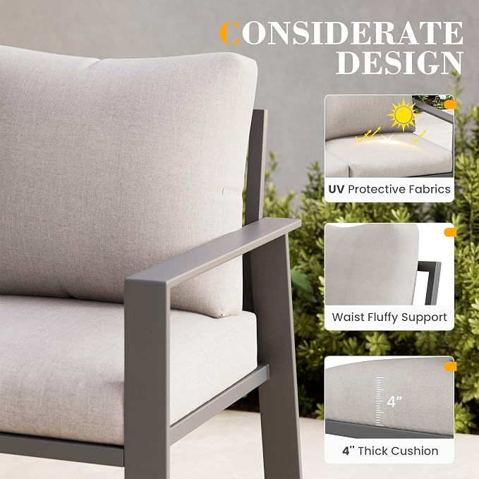 Aluminum Outdoor Loveseat with Coffee Table Small Furniture Patio Love Seat Couch Outdoor Chairs with 4" Cushion Loveseats Sofa for Poolside,Balcony,Deck,Yard