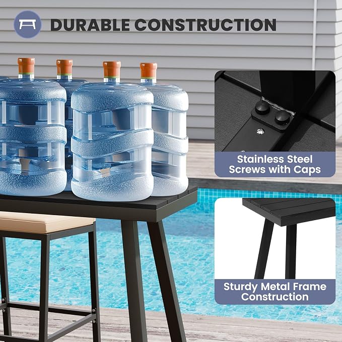 Crestlive Products Outdoor Bar Table, Patio Pub Table, 55'' Patio Bar Height Table with Weather Resistant Waterproof Top for Balcony, Bistro, Garden, Backyard, Poolside, Indoor (Black)