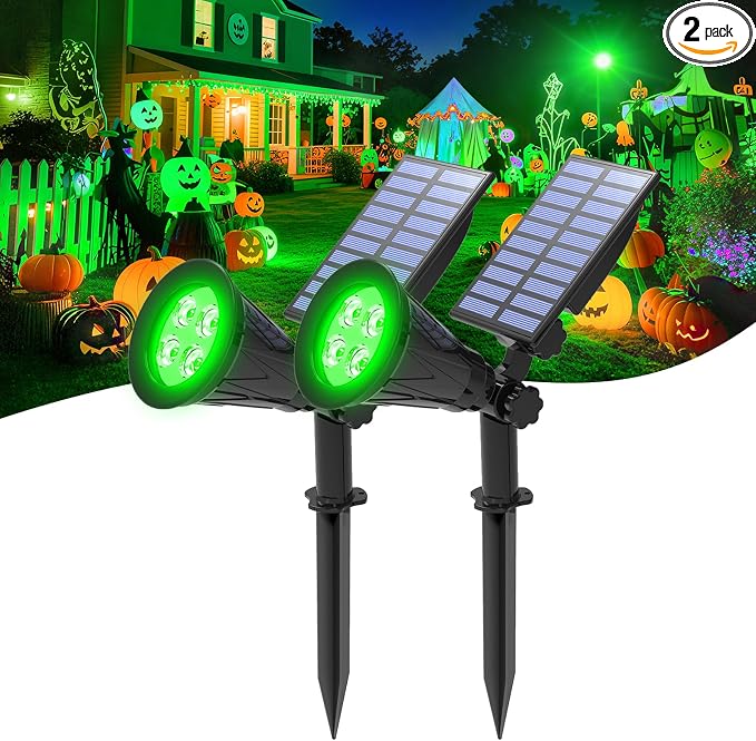 T-SUNUS Green Solar Spotlights Outdoor for Trees, Adjustable LED Solar Uplights for Yard Garden Landscape, Waterproof Auto On/Off Solar Lights (2 Pack)