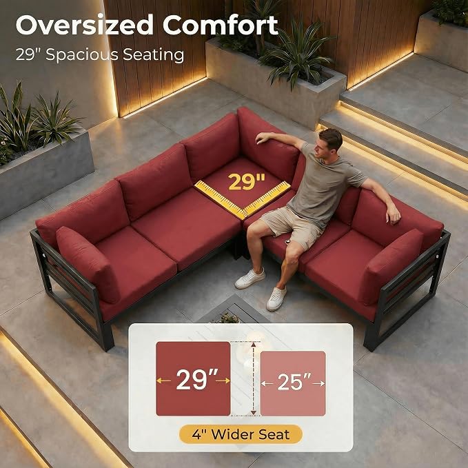 NICESOUL 16 Piece Oversized Modular Aluminum Outdoor Furniture Set with Chaise Lounge, 29" Deep and Wide Sectional Seating, 500 lbs High Weight Capacity Patio Conversation Set for Poolside, Burgundy