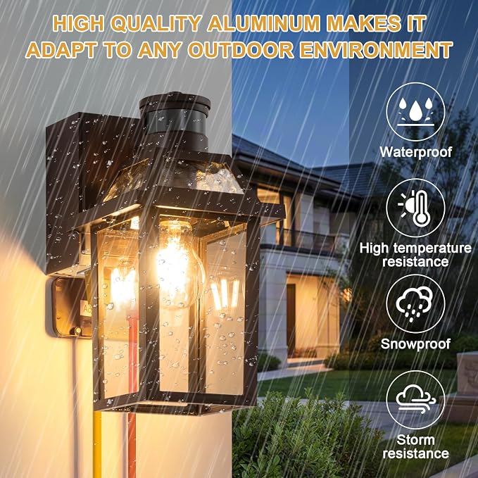 Yisuro Porch Lights with GFCI Outlet, Dusk to Dawn Motion Sensor Outdoor Light, 3 Lighting Modes Exterior Fixture, Outside for House Front Door Patio Garage(1 Pack Brown)