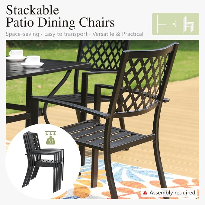 PHI VILLA Patio Dining Set Outdoor Table and Chairs Furniture Set 7 Piece, Large 60.2" Rectangle Bistro Table with Umbrella Hole and 4 Backyard Garden Chairs Support 300LBS for Deck, Lawn, Garden