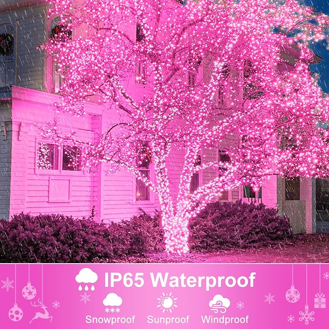 100FT 300LED Christmas Lights Outdoor, Christmas Tree Lights, Pink | Plug in 8 Modes Waterproof Connectable String Lights for Outside Indoor Home Patio Garden Holiday Valentine's Day Decorations