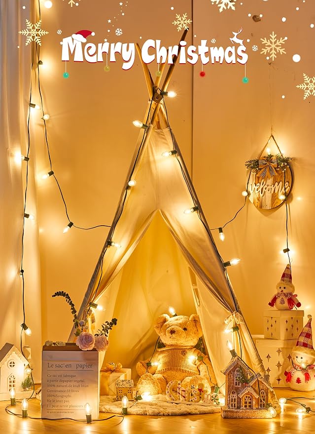 Vintage C9 Christmas Lights Outdoor, 200Ft 100 LED Warm White String Lights | Waterproof Shatterproof Connectable Christmas Tree Lights for House Outside Roofline Patio Yard Home Xmas Decorations
