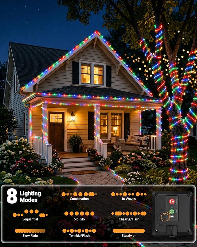 btfarm Solar Rope Lights, 120LED 46FT Solar Trampoline String Lights Outdoor Waterproof, 8 Lighting Modes Solar Powered Strip Light for Outside Garden Tree Christmas Yard Patio Decor, Multicolor