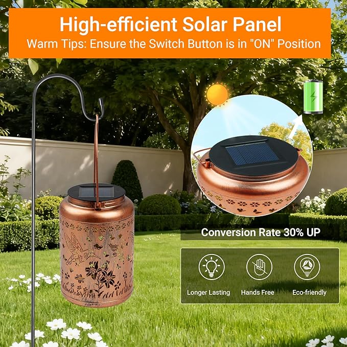 2 Pack Waterproof Hummingbird Solar Lantern Outdoor Hanging Garden Light | Colorful LED metal Hummingbird lantern; durable, waterproof outdoor decor perfect for patio, yard, or as a gift for women