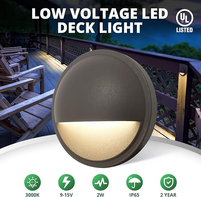 Low Voltage LED Deck Lights, Outdoor Post Railing Lighting, Landscape 12V Fence Step Fixture Lights, UL Listed, Brown 3000K, 6 Pack