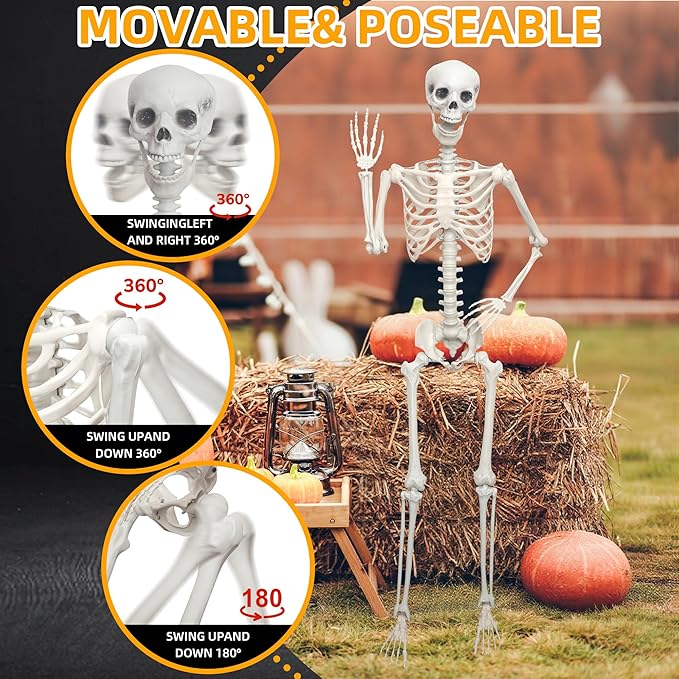 5.9Ft/180cm Giant Skeleton Poseable Skeleton Realistic Full Body Bones for Halloween Decorations