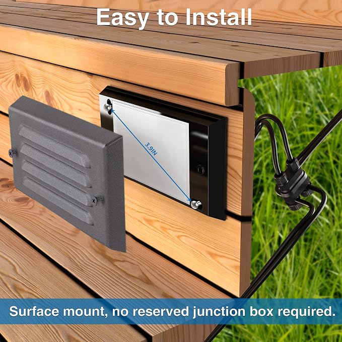 SUNVIE 5W Low Voltage Step Lights 6 Inch Outdoor Aluminum Brown, 12-Pack | Landscape lights, 12-24V AC/DC, 3.2FT ETL Listed Wire, with Fastlock2 Connectors, Horizontal Louver, for Stairs, Step, Fences