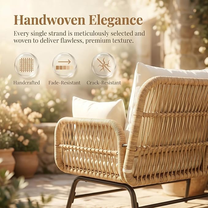 NICESOUL 5Pcs Boho Outdoor Patio Furniture Set, High Back L-Shaped Outdoor Couch with Side Table, 500lbs Sturdy Comfy Wicker Sectional Sofa for Garden Balcony Deck Porch or Backyard, Beige