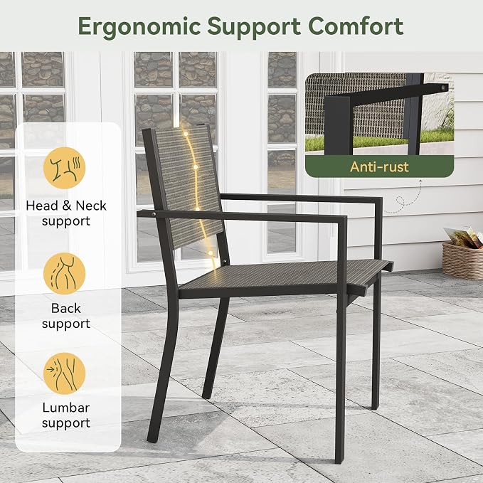 Aoxun 7-Piece Patio Table and Chairs Set for 6, All Weather Outdoor Dining Set with 6 Textilene Chairs and 1 Rectangular Metal Table, Patio Dining Sets for Backyard, Garden and Poolside, Brown