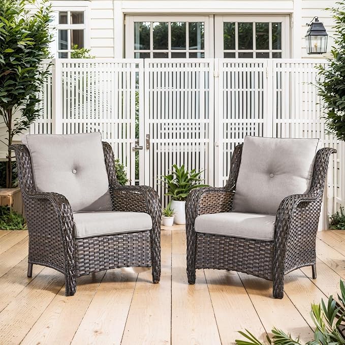 Belord Outdoor Wicker Furniture 5 Pieces Patio Furniture Set Patio Chairs with Ottomans and Side Table Conversation Set for Porch Garden Deck Balcony Poolside