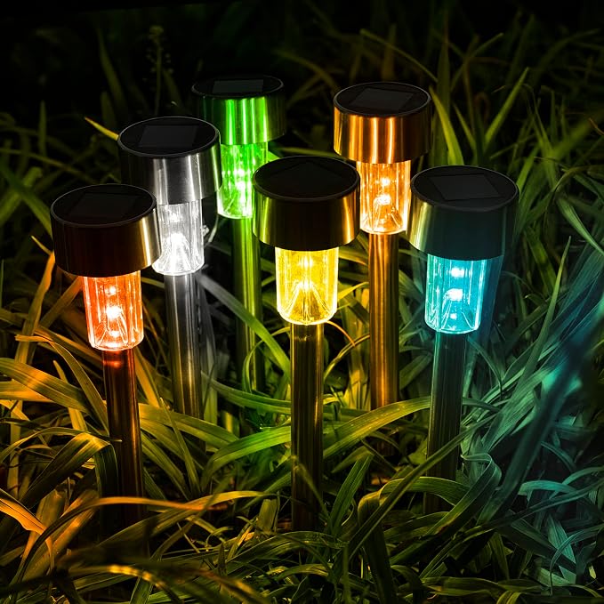 GIGALUMI Outdoor Waterproof Multicolor Solar Garden Lights, 12 Pack | Stainless Steel LED, Color-Changing Glow, Ideal for Patio Lawn Yard Landscape, Garden & Patio Decor