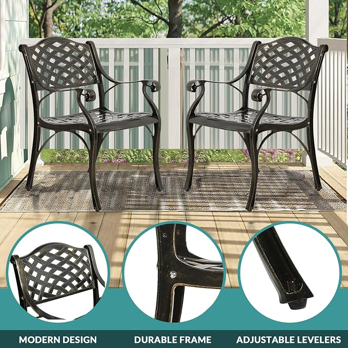 MEETWARM 9-Piece Outdoor Furniture Dining Set for 8, All Weather Cast Aluminum Patio Dining Set- Large 64" Square Table and 8 Chairs, Patio Table and Chairs Set for Garden, Umbrella Hole, Dark Bronze