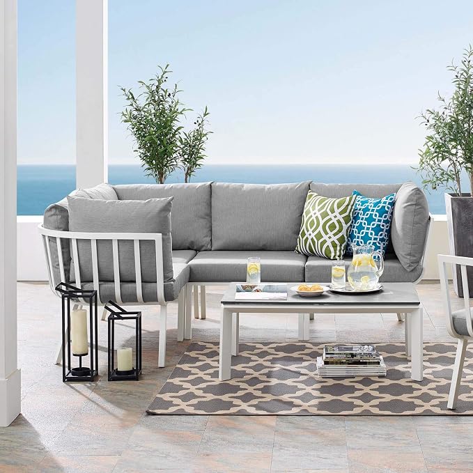 Modway EEI-3793-WHI-GRY Riverside 5 Piece Outdoor Patio Aluminum Set, White Gray
