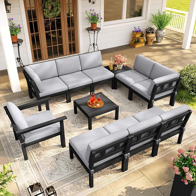 Modular Outdoor Patio Furniture Coffee Table, HIPS All-Weather Outdoor Sectional Sofa Table, Side Interlock for Expansion, Patio Side Table for Backyard, Balcony, Deck (Black)