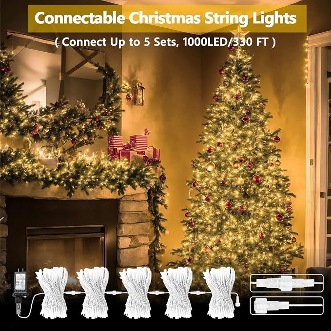 200 LED Connectable String Lights, 66FT Christmas Lights Outdoor Indoor | Warm White, 13 Modes, Timer, Clear Wire Waterproof Twinkle Fairy Lights Plug in for Bedroom Classroom Patio Xmas Tree Decor