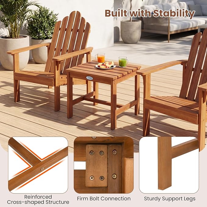 Tangkula Patio Acacia Wood Side Table, 17" Square End Table with Slatted Tabletop, Outdoor Wooden Accent Bistro Table for Backyard, Poolside, Garden, Porch, Indoor (Natural,1)