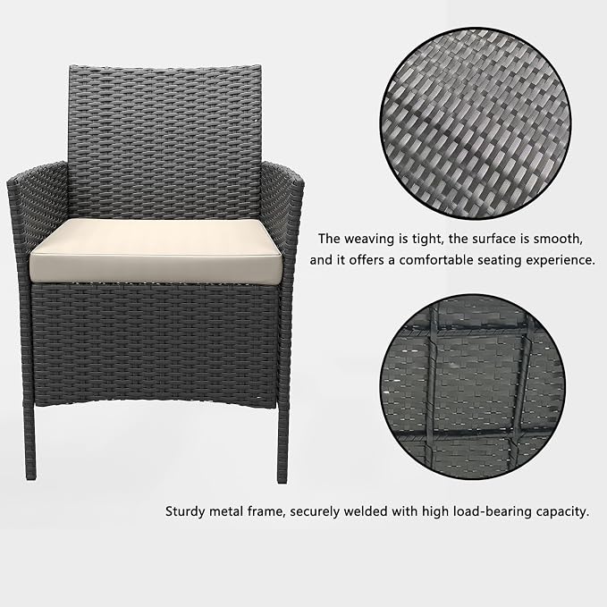 3-Piece Patio Conversation Set – Modern Outdoor PE Rattan Sofa, Glass Coffee Table, Soft Cushions – Ideal for Balcony, Porch, Poolside – Black Rattan/Ivory Seat Cushion