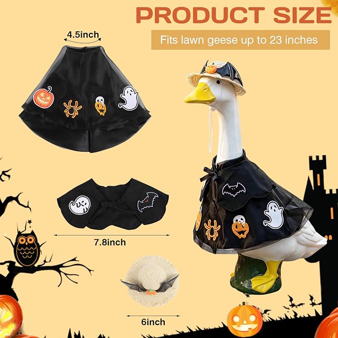 holoith 3 Pcs Halloween Porch Goose Outfits for 23" Cement Goose | Ghost Lawn Halloween Porch Goose Clothes Garden Entrance Decoration Halloween Holiday Costume Decor