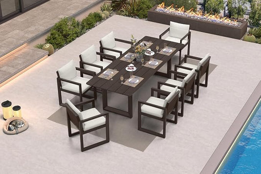 PURPLE LEAF Outdoor Dining Set for 8 Aluminum Luxury Patio Furniture Table and Chairs Set with All Weather Thick Cushion Rectangular Patio Dining Sets for Large Backyard Garden Poolside, Bronze