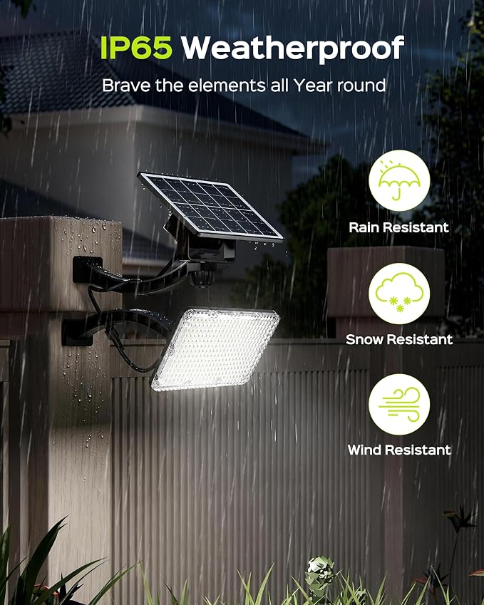 JACKYLED Solar Lights Outdoor 299 LED 1000 Lumens Bright Solar Wall Spotlight, IP65 Waterproof Dusk to Dawn Auto Lighting for Front Door Balcony Shop Barn Garage (Black, 2-Pack)