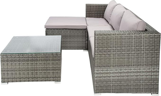 SAFAVIEH Outdoor - Madalina Sectional Set - Grey & Grey - Steel Frame with Cushion - Contemporary Sectional with Coffee Table - Ideal for Patio, Deck, Porch, Backyard (PAT7509B)